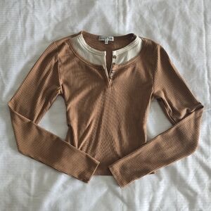Tan Fitted Long Sleeve Polo Bodysuit